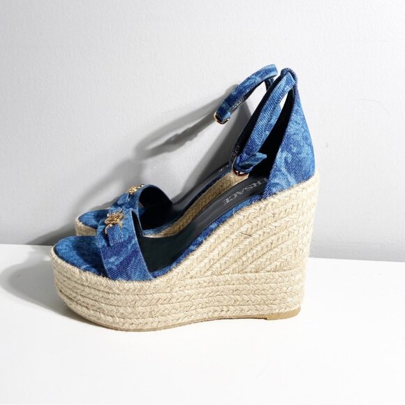 NWT Versace120mm Barocco-denim wedge espadrilles size 38 - Picture 4 of 8